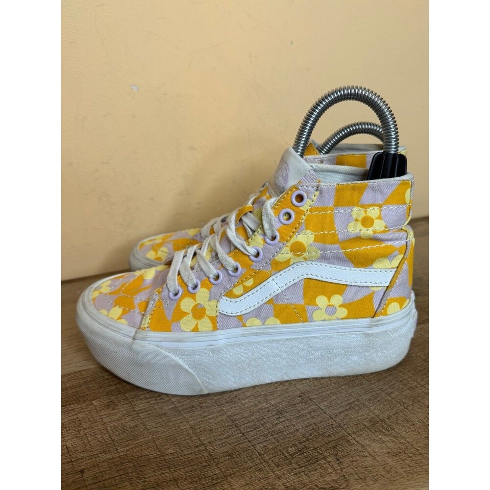 Vans Sk8-Hi Platform Floral Checkerboard Orange Purple Skate Shoes Womens 6